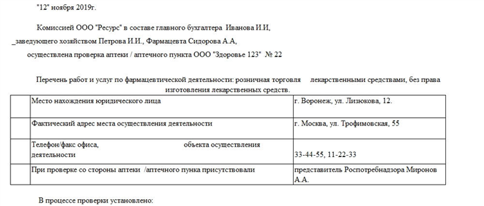 Аптечные документы по санитарному режиму