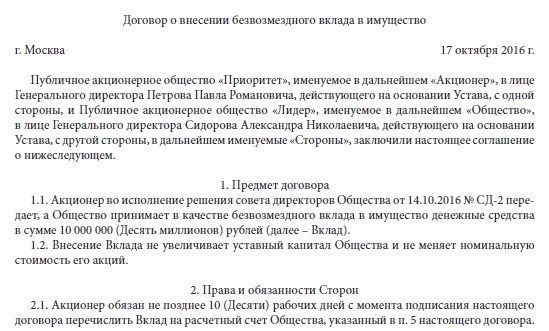 Вклад в имущество в виде субсидий, полученных АО из бюджета